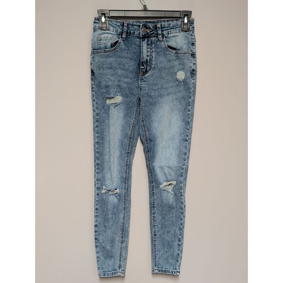 SHEIN Denim - SHEIN Light Blue Distressed High-Rise Skinny Jeans